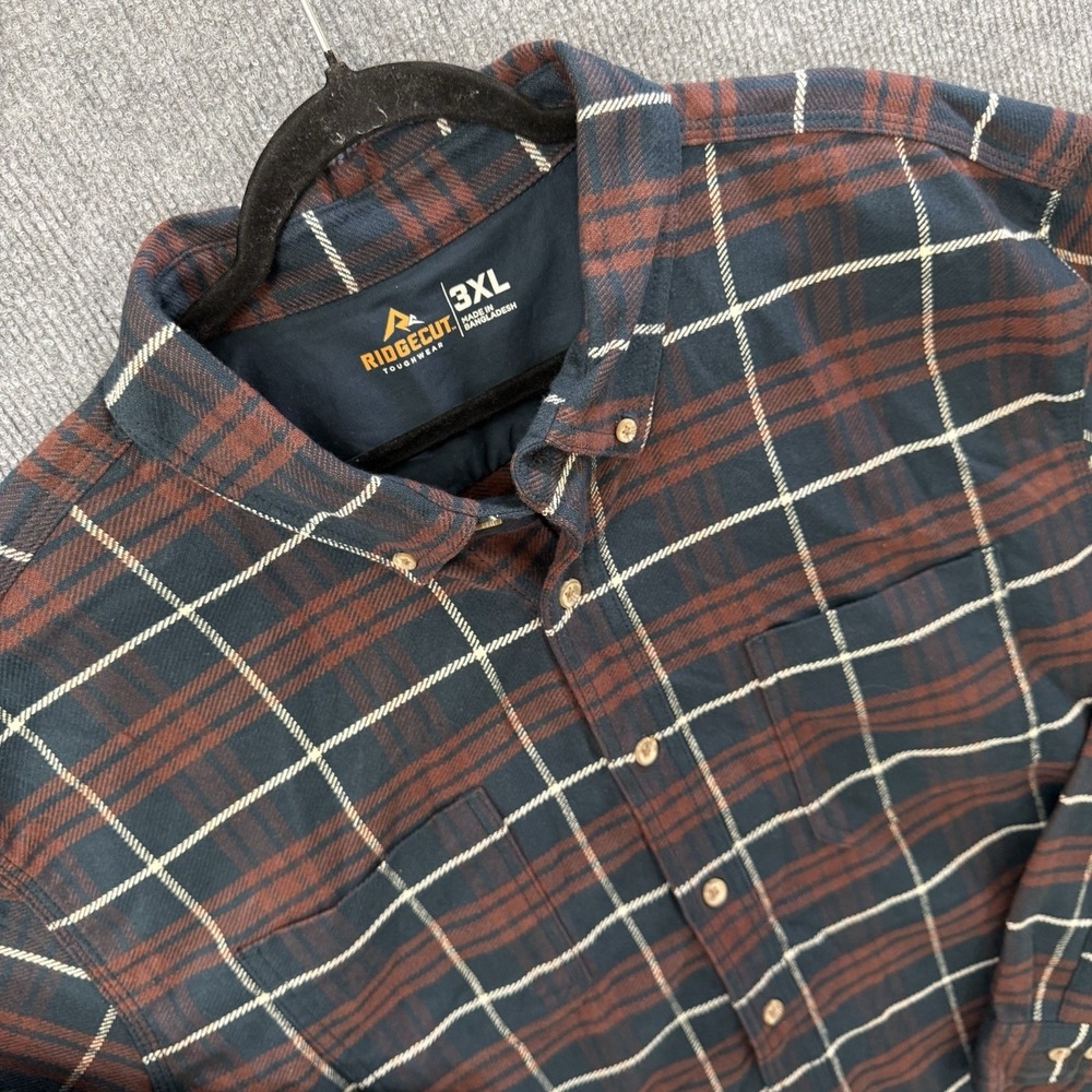 NWT Ridgecut Toughwear Heavy Flannel Shirt Mens 3XL Red Navy Plaid Cotton